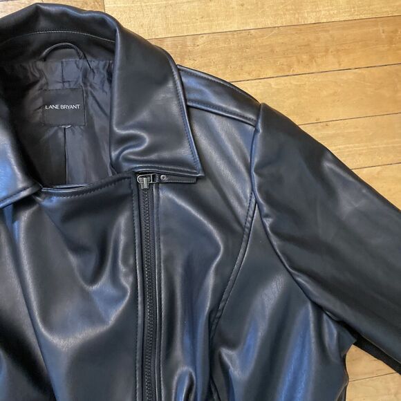 Lane Bryant Womens Jacket Size L? Black Polyester Faux Leather Bomber - Picture 3 of 16